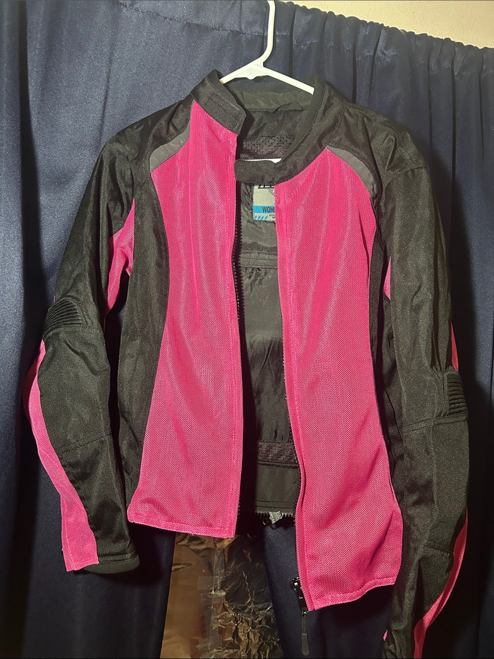 Noru Women's Pink and Black Moto-Style Jacket (Small)